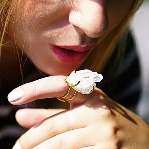Druzy Quartz Natural Crystal StonePlated Gold Ring